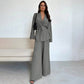 Women’s Elegant V-Neck Top & Wide-Leg Pants 2-Piece Set