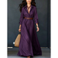 Women Long Sleeve Shirt Maxi Dress with Belt Classic Turndown Collar Holiday Resort Long Dress