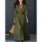 Women Long Sleeve Shirt Maxi Dress with Belt Classic Turndown Collar Holiday Resort Long Dress