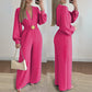 Elegant V-Neck Wide-Leg Jumpsuit with Belt