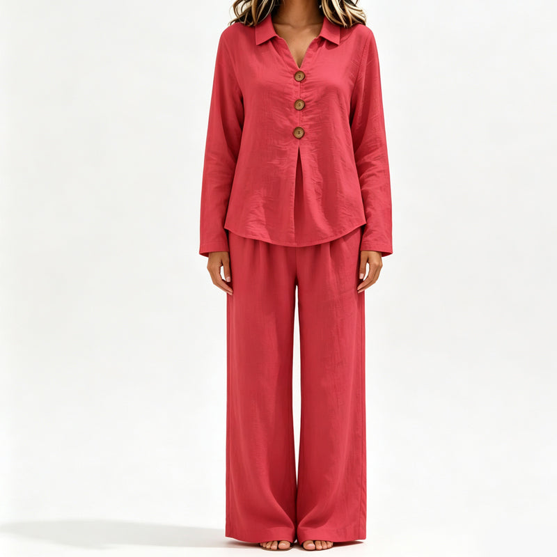 Women's Casual Long-Sleeve Top & Pants 2-Piece Set