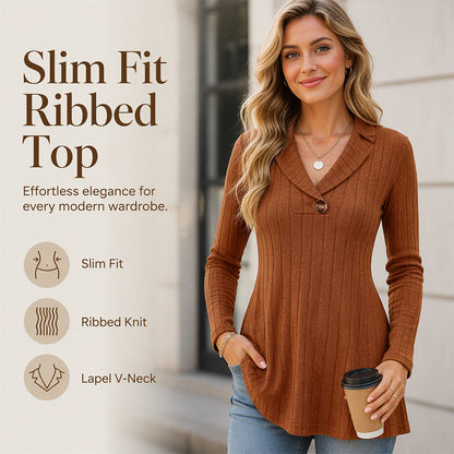 🌸✨Women's V Neck Ribbed Knit Casual Top