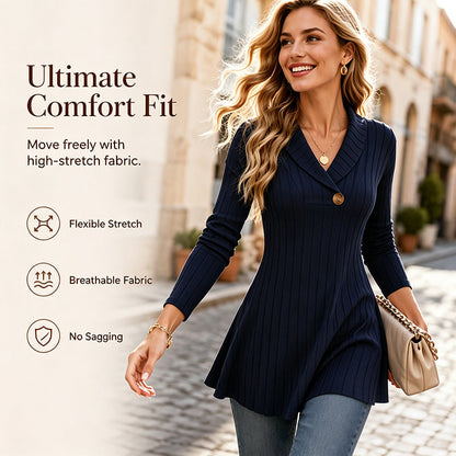 🌸✨Women's V Neck Ribbed Knit Casual Top