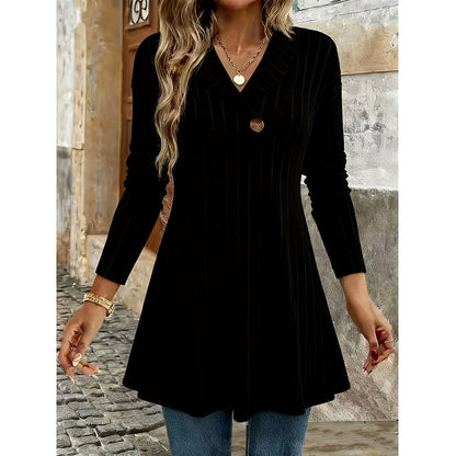 🌸✨Women's V Neck Ribbed Knit Casual Top