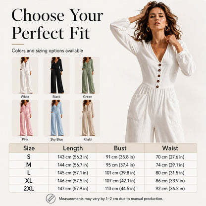 Women's V Neck Long Sleeve Jumpsuit