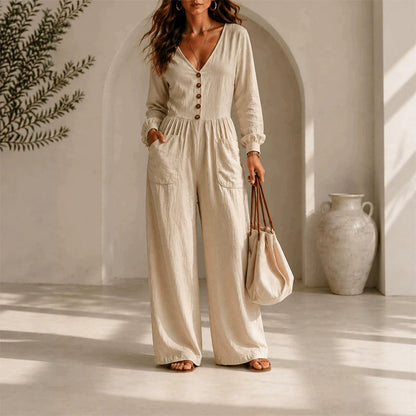 Women's V Neck Long Sleeve Jumpsuit