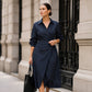 👗Women's Lapel Wrap Midi Shirt Dress with Pockets