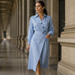 👗Women's Lapel Wrap Midi Shirt Dress with Pockets