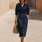 👗Women's Lapel Wrap Midi Shirt Dress with Pockets