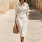 👗Women's Lapel Wrap Midi Shirt Dress with Pockets