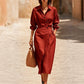 👗Women's Lapel Wrap Midi Shirt Dress with Pockets