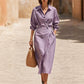 👗Women's Lapel Wrap Midi Shirt Dress with Pockets
