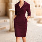 Elegant Lapel Collar Sheath Dress with Pockets