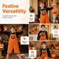 Kids Halloween Pumpkin Corduroy Overalls Suspender Shorts with Pockets