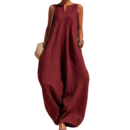 🌸Women's Sleeveless V-Neck Wide-Leg Jumpsuit with Pockets