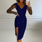 Women's Glittering Bodycon Dress with Mesh Sleeves
