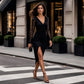 Women's Glittering Bodycon Dress with Mesh Sleeves