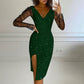 Women's Glittering Bodycon Dress with Mesh Sleeves