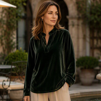 Women's Elegant Velvet V-Neck Top