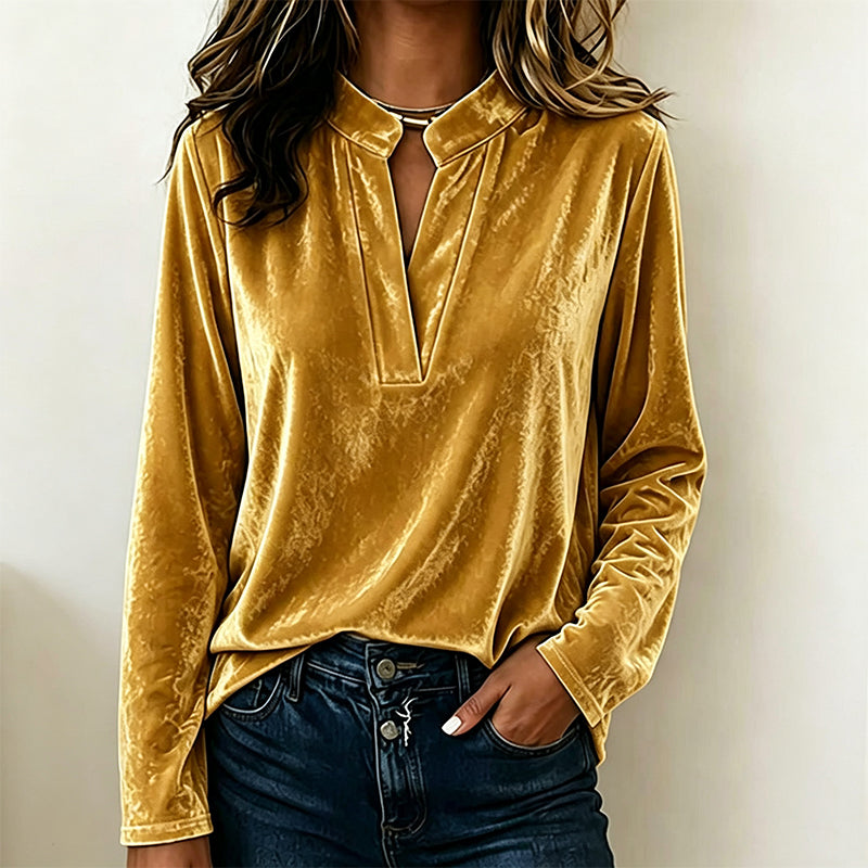 Women's Elegant Velvet V-Neck Top