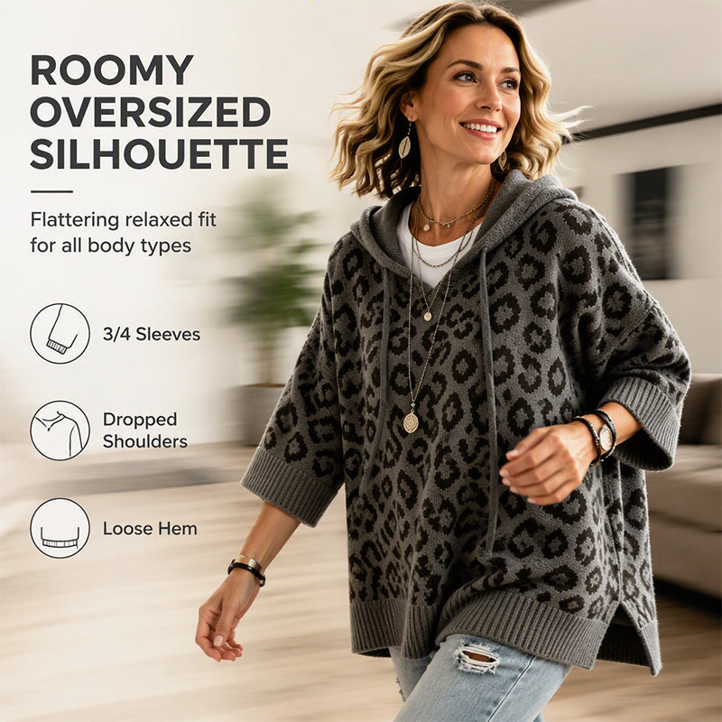 Women’s Leopard Print Knitted Hoodie 