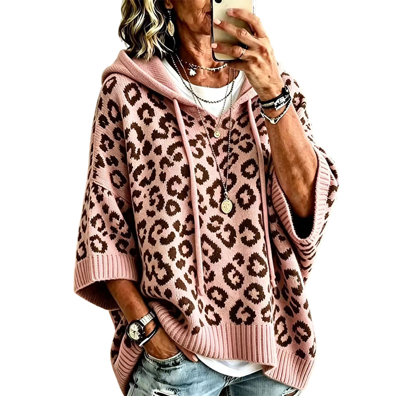 Women’s Leopard Print Knitted Hoodie 