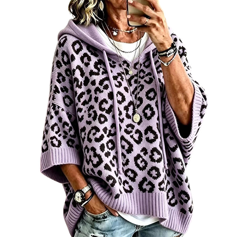 Women’s Leopard Print Knitted Hoodie 