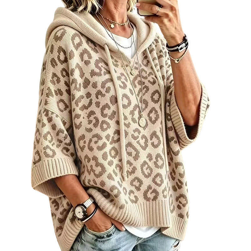 Women’s Leopard Print Knitted Hoodie 