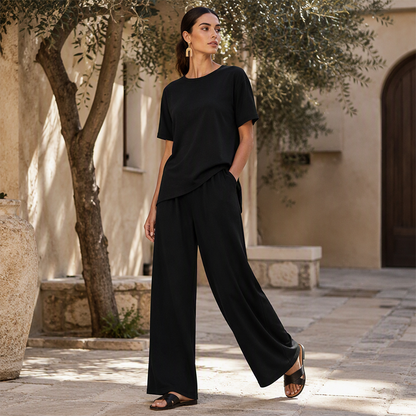 Women's Loose-Fit Top & Wide-Leg Pants Set