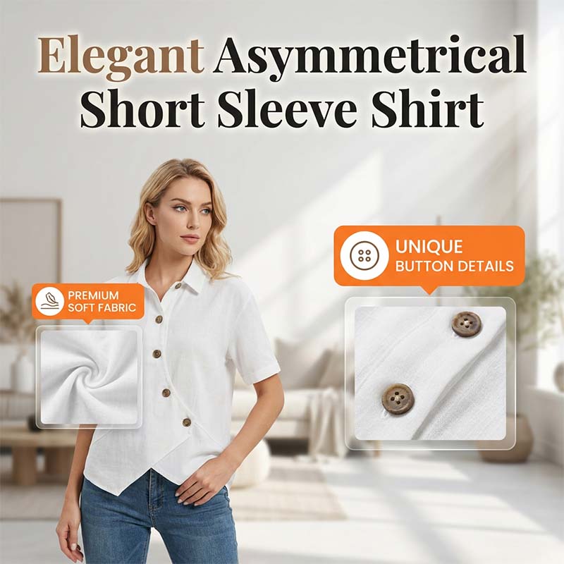 🌸 50% OFF NOW! 🌸Women's Asymmetrical Button-Up Short Sleeve Shirt
