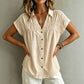 Women's Elegant V-Neck Pleated Short Sleeve Shirt
