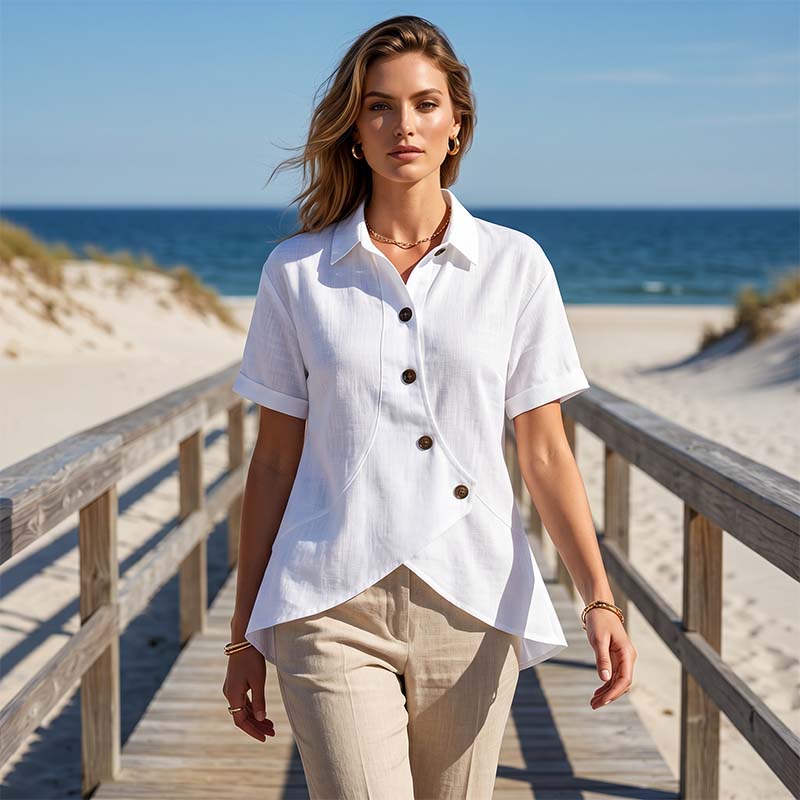 🌸 50% OFF NOW! 🌸Women's Asymmetrical Button-Up Short Sleeve Shirt