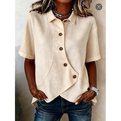 🌸 50% OFF NOW! 🌸Women's Asymmetrical Button-Up Short Sleeve Shirt