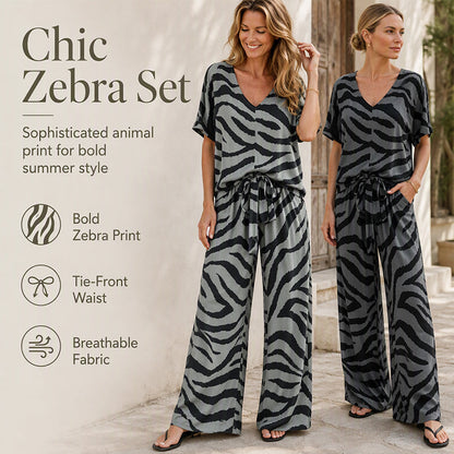 Women's Tie-Front Top and Wide-Leg Pants Set