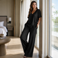 ✨🔥 Women’s Casual V-Neck Top & Wide-Leg Pants Set