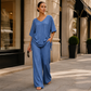 ✨🔥 Women’s Casual V-Neck Top & Wide-Leg Pants Set