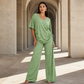✨🔥 Women’s Casual V-Neck Top & Wide-Leg Pants Set