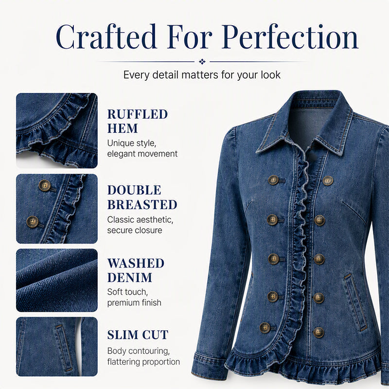 ✨🔥Women's Double Breasted Ruffle Denim Jacket