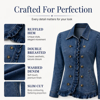 ✨🔥Women's Double Breasted Ruffle Denim Jacket