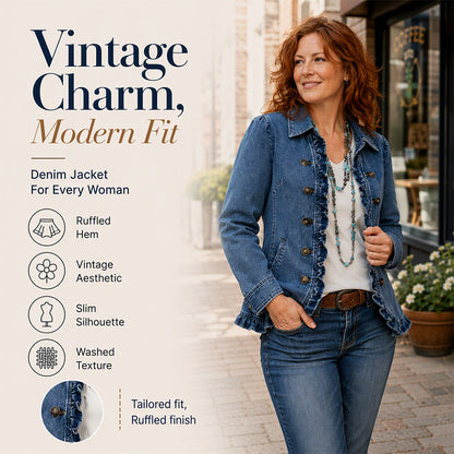 ✨🔥Women's Double Breasted Ruffle Denim Jacket