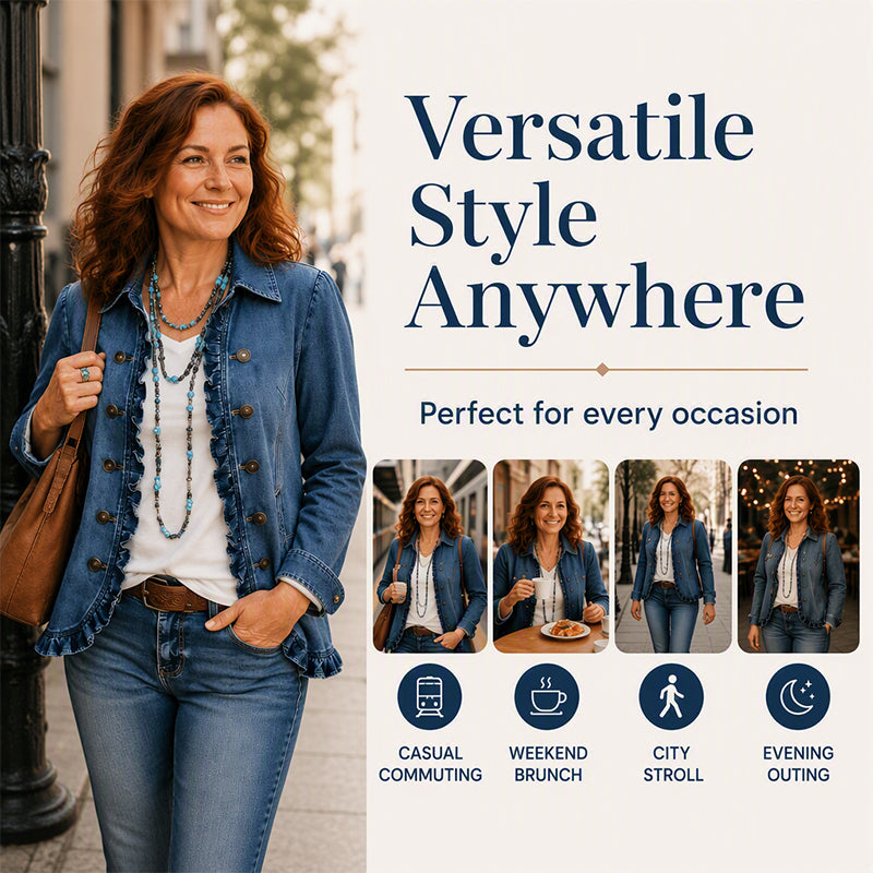 ✨🔥Women's Double Breasted Ruffle Denim Jacket