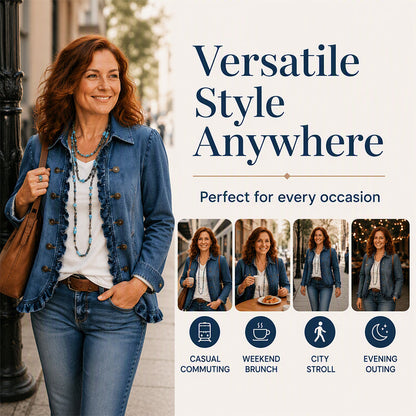 ✨🔥Women's Double Breasted Ruffle Denim Jacket