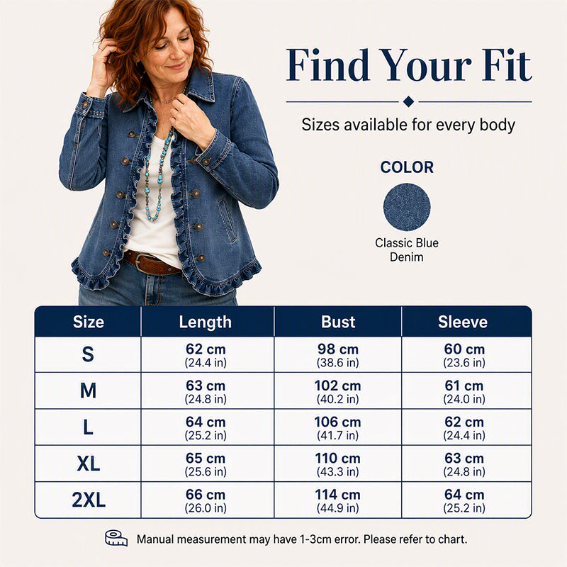 ✨🔥Women's Double Breasted Ruffle Denim Jacket