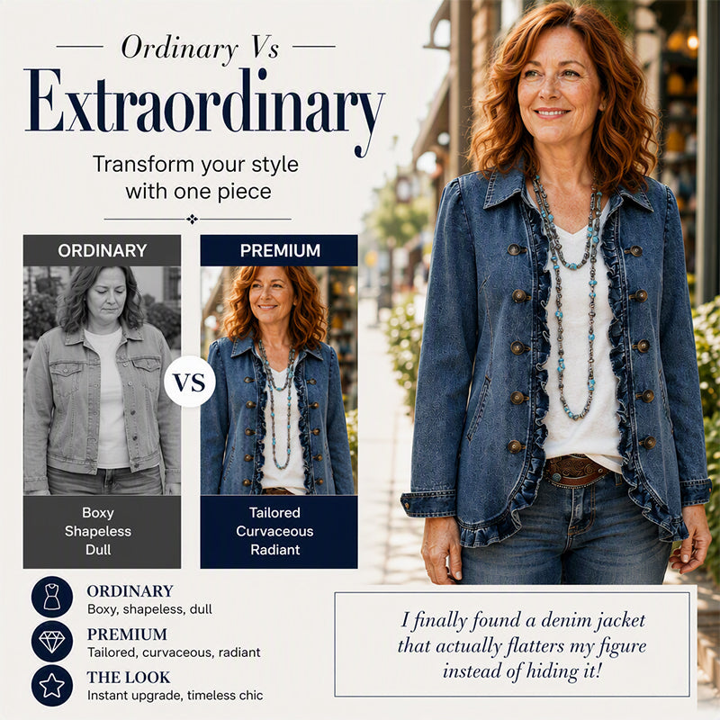 ✨🔥Women's Double Breasted Ruffle Denim Jacket