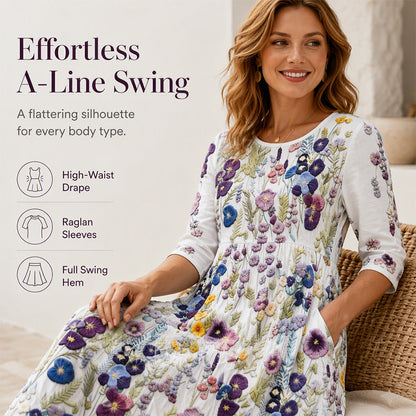 ✨🌺Women's Floral Print 3/4 Sleeve Midi Dress with Pockets