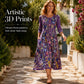 ✨🌺Women's Floral Print 3/4 Sleeve Midi Dress with Pockets