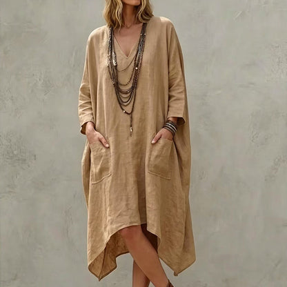 Women's Loose V-Neck Asymmetrical Dress