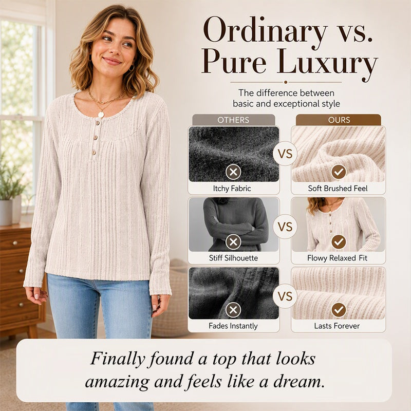 Women's Ribbed Knit Long Sleeve Henley Top