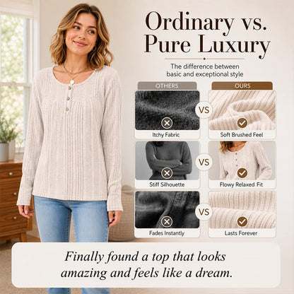 Women's Ribbed Knit Long Sleeve Henley Top