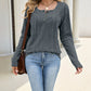 Women's Ribbed Knit Long Sleeve Henley Top